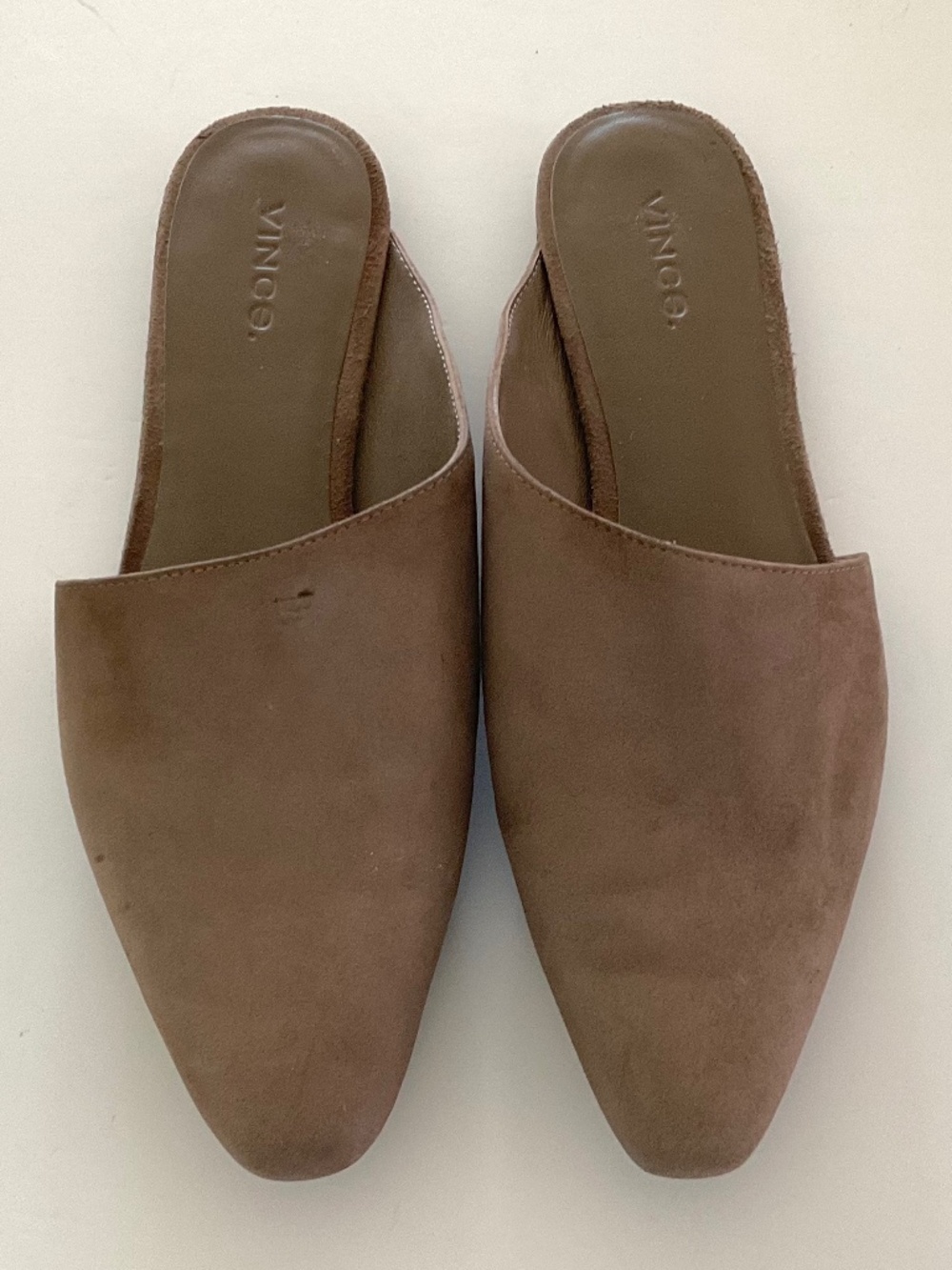 VINCE Gena Flat Mules In Taupe Suede Size 6.5